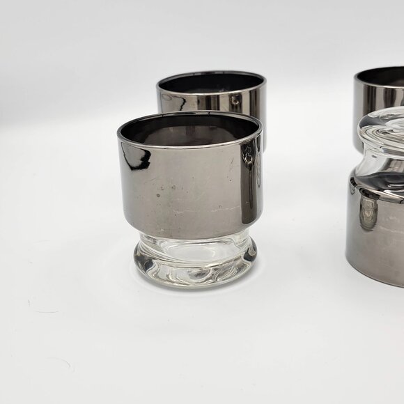 Vintage MCM Stackable Highball Glasses with Thick Silver Band – Set of 4 - Picture 5 of 8